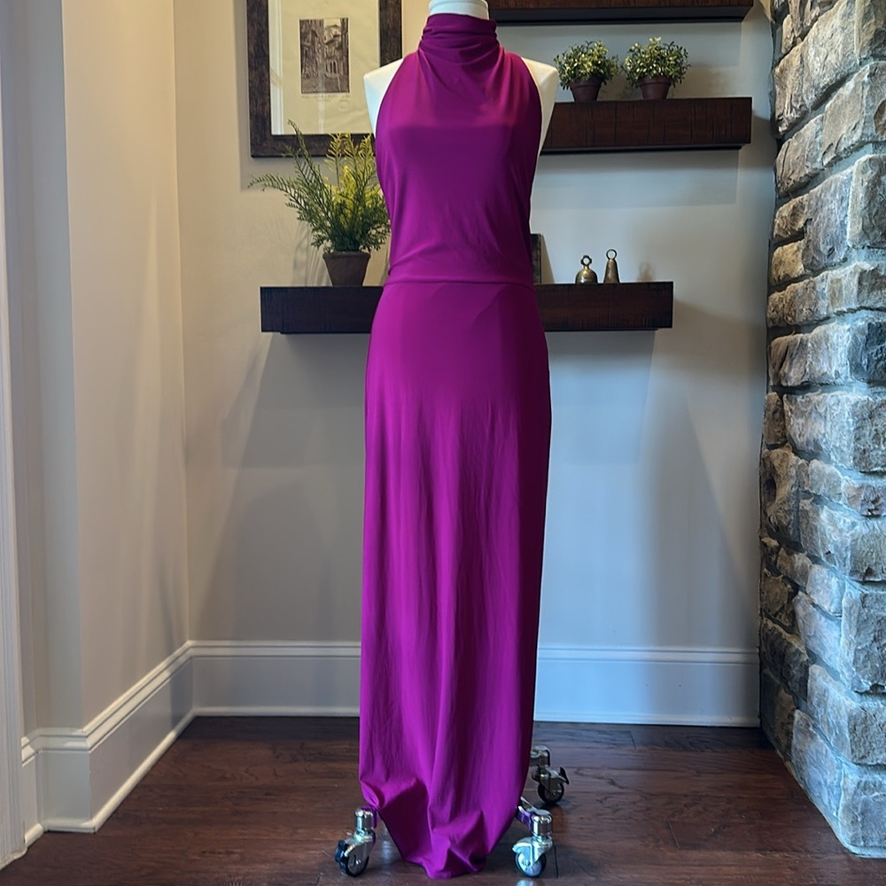 MANGO WOMEN’S BACKLESS HALTER MAXI DRESS